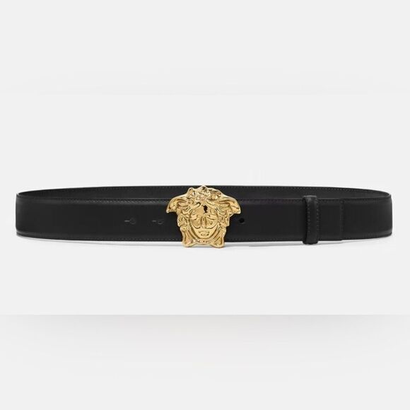Versace Other - Versace La Medusa Black Leather Belt w Gold Buckle Size 40/100